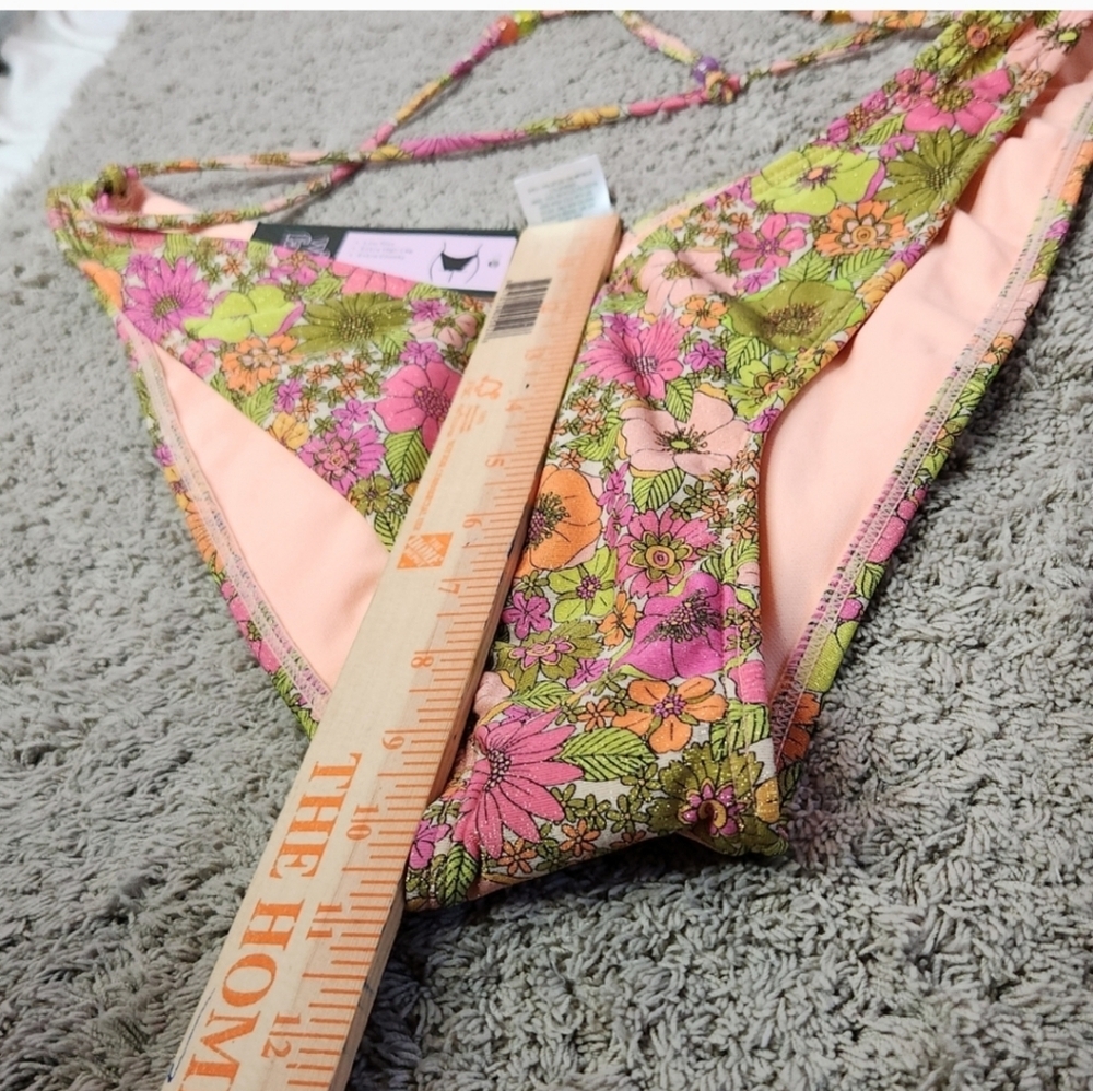 Women's Beaded Strap Triangle Bikini Bottom Wild Fable Pink Floral XL(16) - Picture 4 of 11